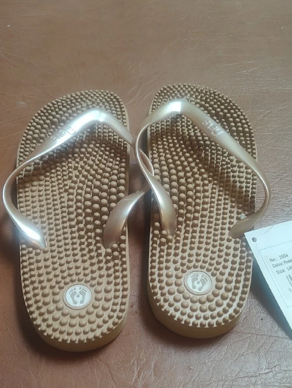 Women's Gold Reflexology Flip Flops New 7